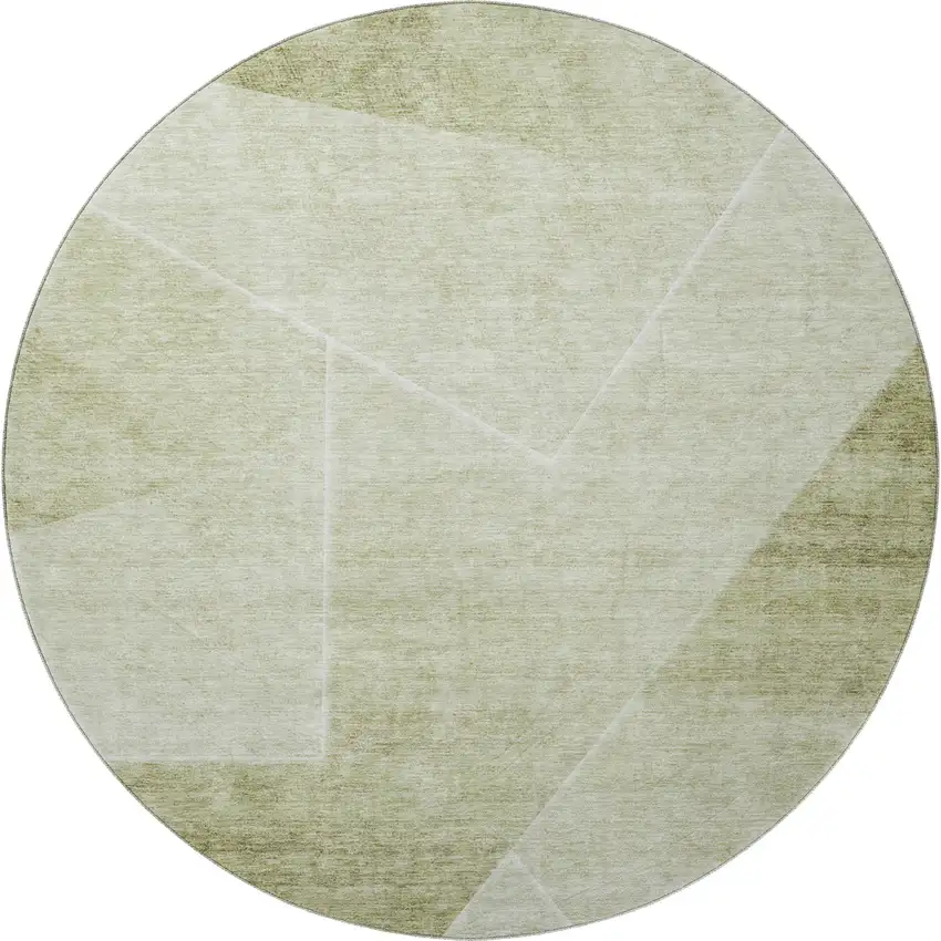 8' Sage And Ivory Geometric Washable Round Rug With UV Protection Photo 4