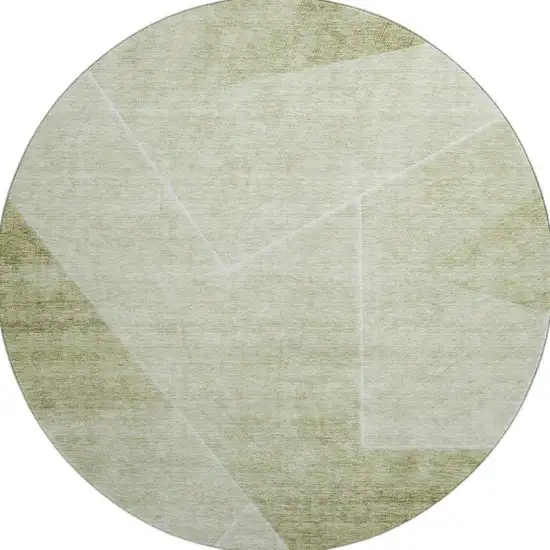 8' Sage And Ivory Geometric Washable Round Rug With UV Protection Photo 3