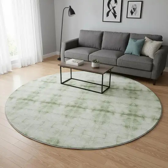 8' Sage And Ivory Geometric Washable Round Rug With UV Protection Photo 2