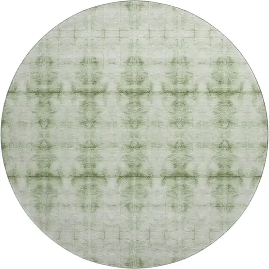 8' Sage And Ivory Geometric Washable Round Rug With UV Protection Photo 1