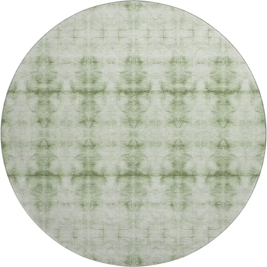 8' Sage And Ivory Geometric Washable Round Rug With UV Protection Photo 1