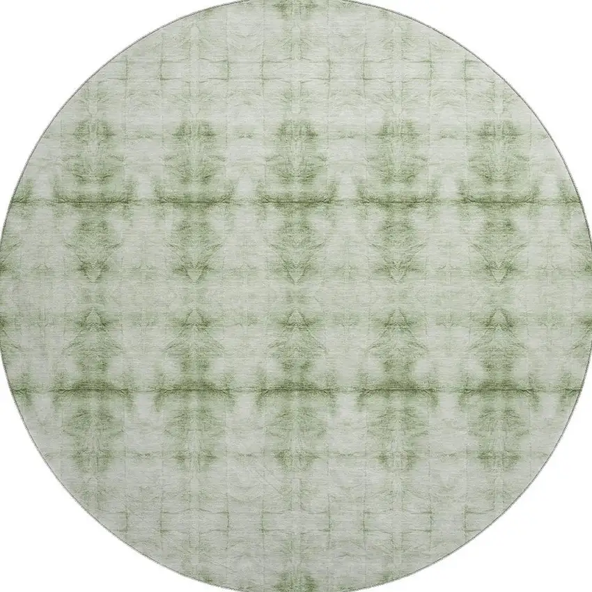 8' Sage And Ivory Geometric Washable Round Rug With UV Protection Photo 4