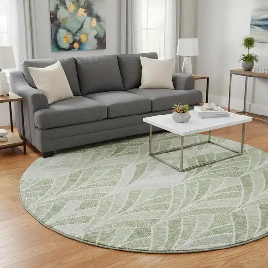 8' Sage And Ivory Geometric Washable Round Rug With UV Protection Photo 2