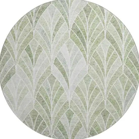8' Sage And Ivory Geometric Washable Round Rug With UV Protection Photo 4