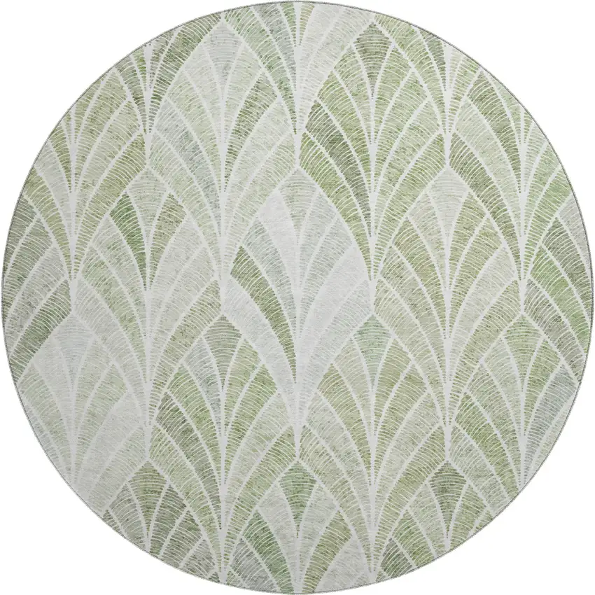 8' Sage And Ivory Geometric Washable Round Rug With UV Protection Photo 1