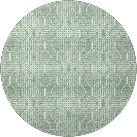 8' Sage And Ivory Geometric Washable Round Rug With UV Protection Photo 3