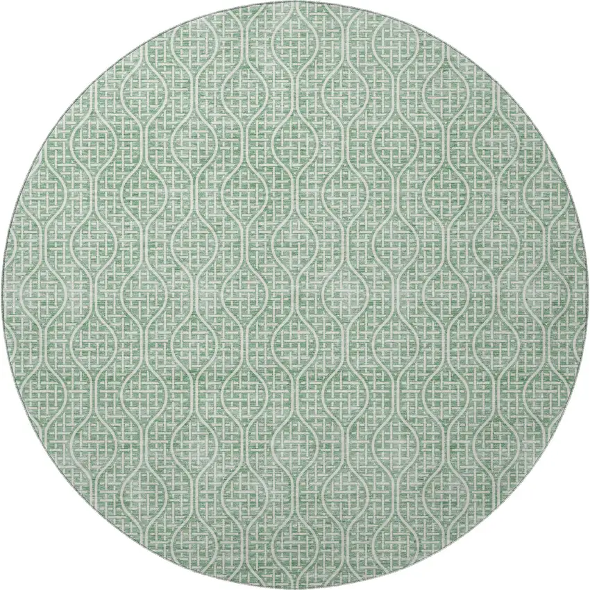 8' Sage And Ivory Geometric Washable Round Rug With UV Protection Photo 3
