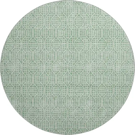 8' Sage And Ivory Geometric Washable Round Rug With UV Protection Photo 1