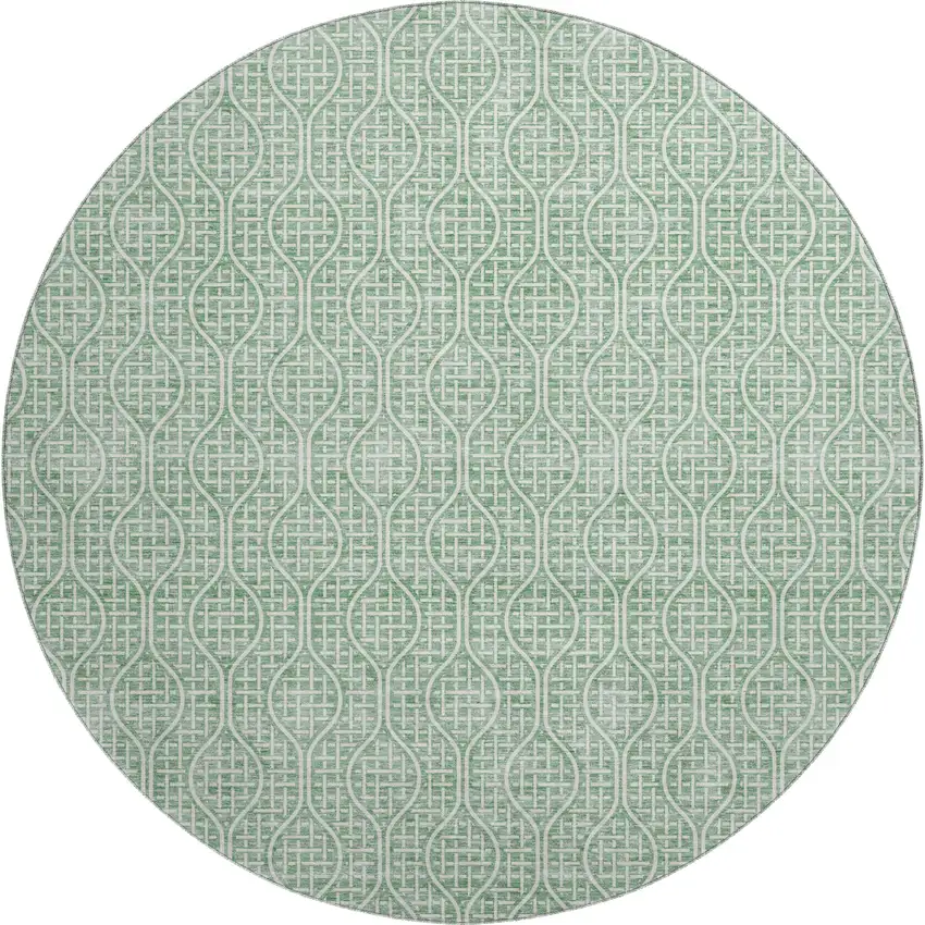 8' Sage And Ivory Geometric Washable Round Rug With UV Protection Photo 1