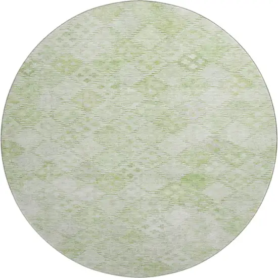 8' Sage And Ivory Geometric Washable Round Rug With UV Protection Photo 1