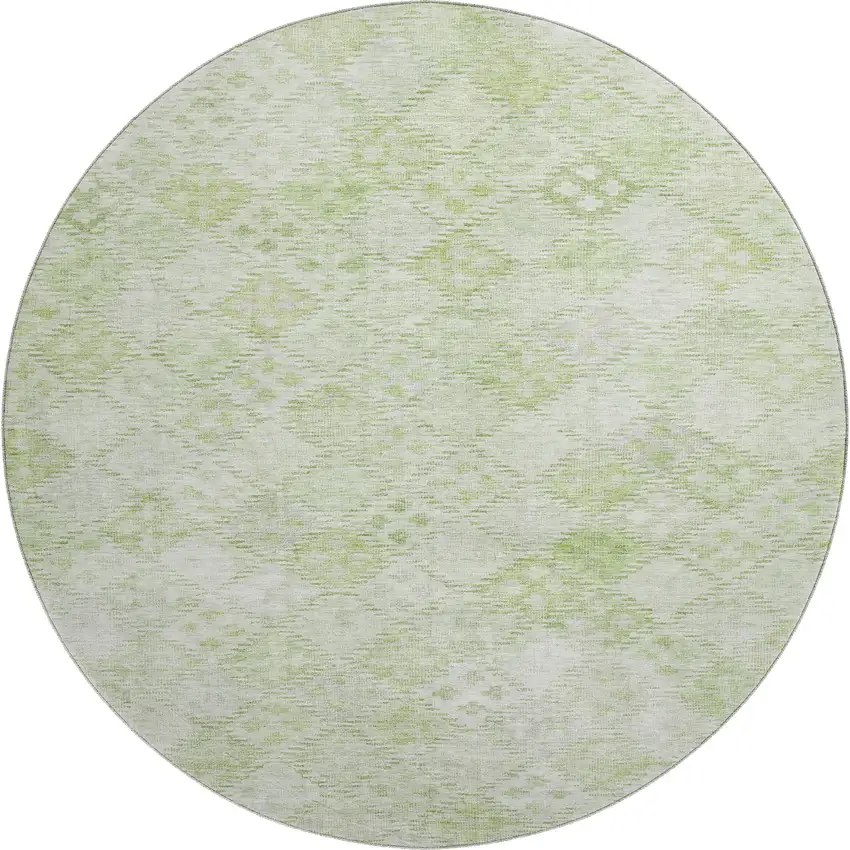 8' Sage And Ivory Geometric Washable Round Rug With UV Protection Photo 1