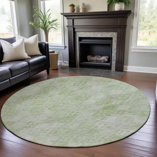 8' Sage And Ivory Geometric Washable Round Rug With UV Protection Photo 4
