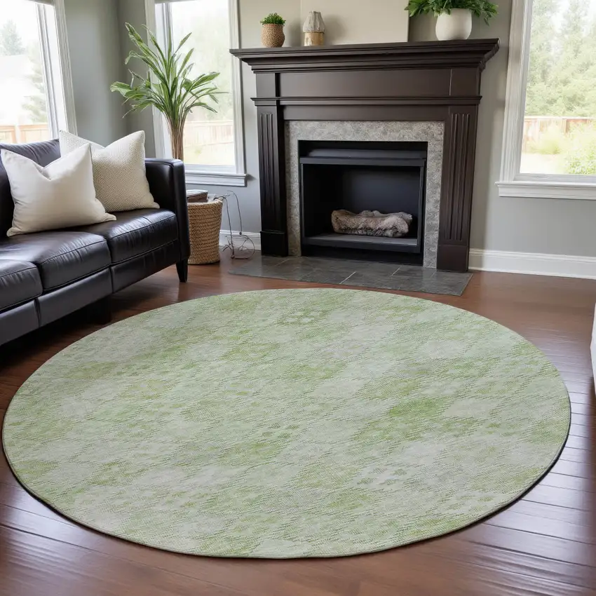 8' Sage And Ivory Geometric Washable Round Rug With UV Protection Photo 4