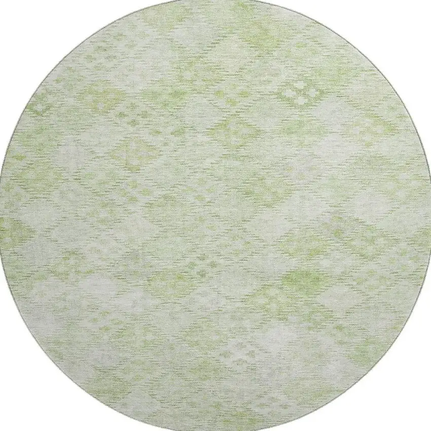 8' Sage And Ivory Geometric Washable Round Rug With UV Protection Photo 3