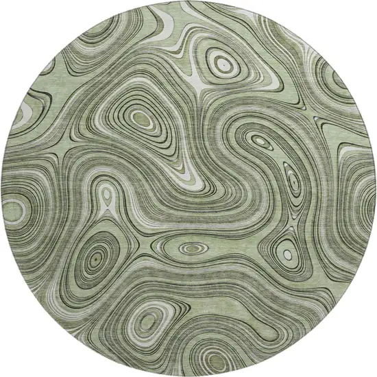 8' Sage And Ivory Geometric Washable Round Rug With UV Protection Photo 1