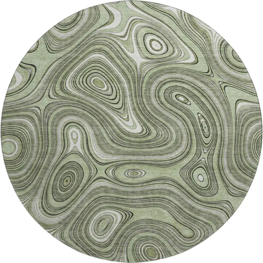 8' Sage And Ivory Geometric Washable Round Rug With UV Protection Photo 1