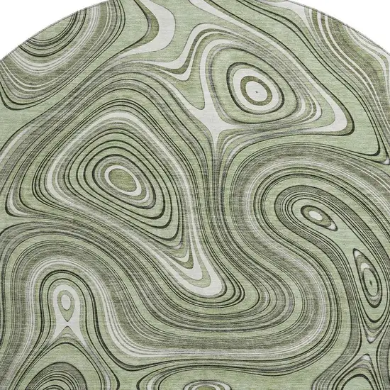 8' Sage And Ivory Geometric Washable Round Rug With UV Protection Photo 3