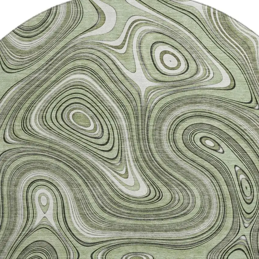 8' Sage And Ivory Geometric Washable Round Rug With UV Protection Photo 3