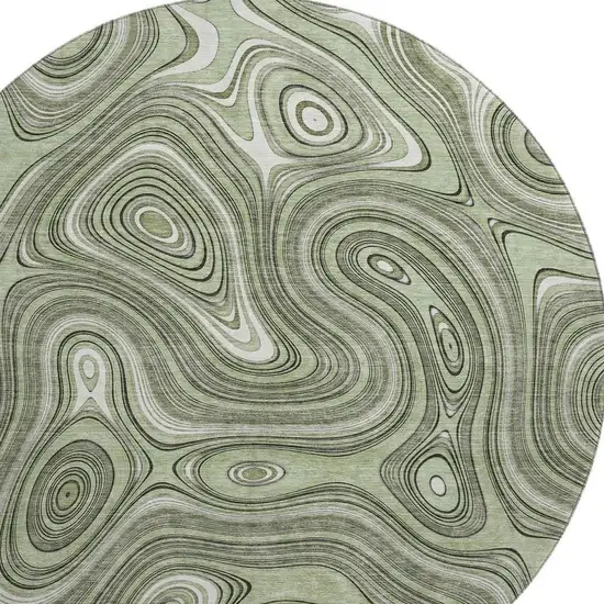 8' Sage And Ivory Geometric Washable Round Rug With UV Protection Photo 4