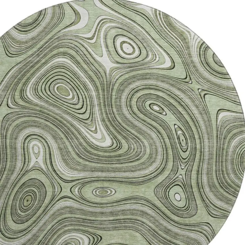 8' Sage And Ivory Geometric Washable Round Rug With UV Protection Photo 4
