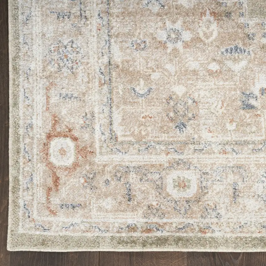 6' Sage And Ivory Oriental Distressed Runner Rug Photo 8