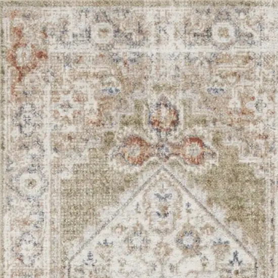 6' Sage And Ivory Oriental Distressed Runner Rug Photo 3