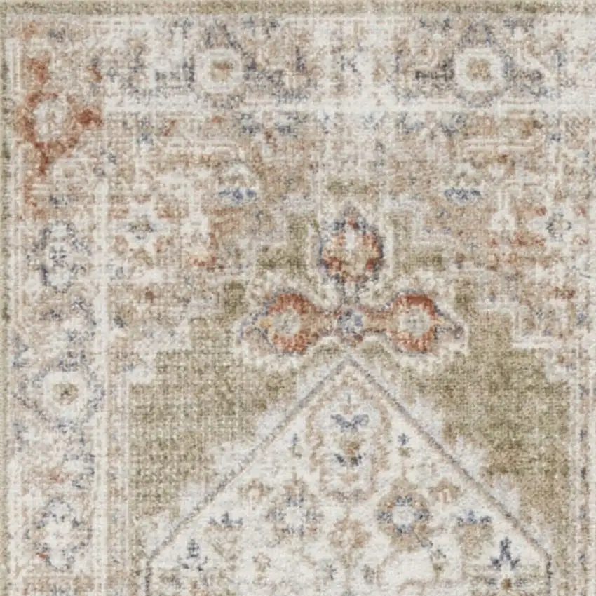 6' Sage And Ivory Oriental Distressed Runner Rug Photo 3