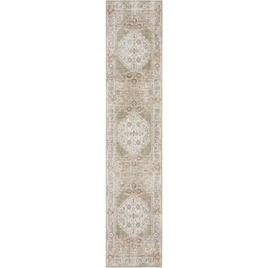 6' Sage And Ivory Oriental Distressed Runner Rug Photo 2