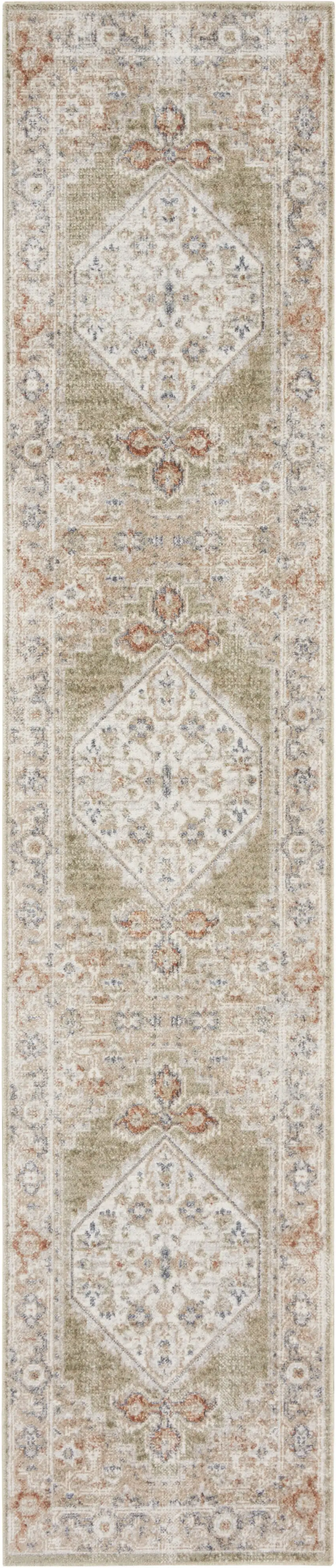 6' Sage And Ivory Oriental Distressed Runner Rug Photo 2