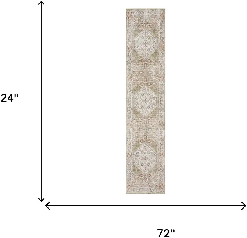 6' Sage And Ivory Oriental Distressed Runner Rug Photo 3