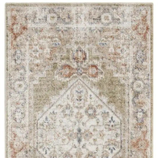 6' Sage And Ivory Oriental Distressed Runner Rug Photo 4