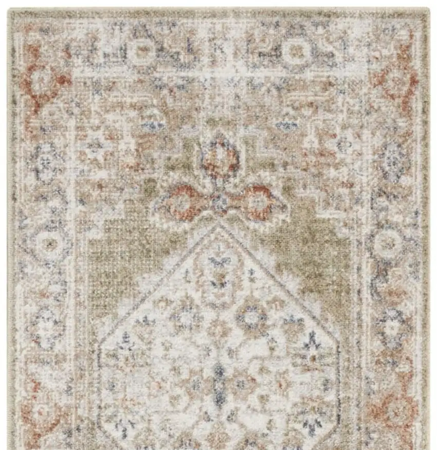 6' Sage And Ivory Oriental Distressed Runner Rug Photo 4