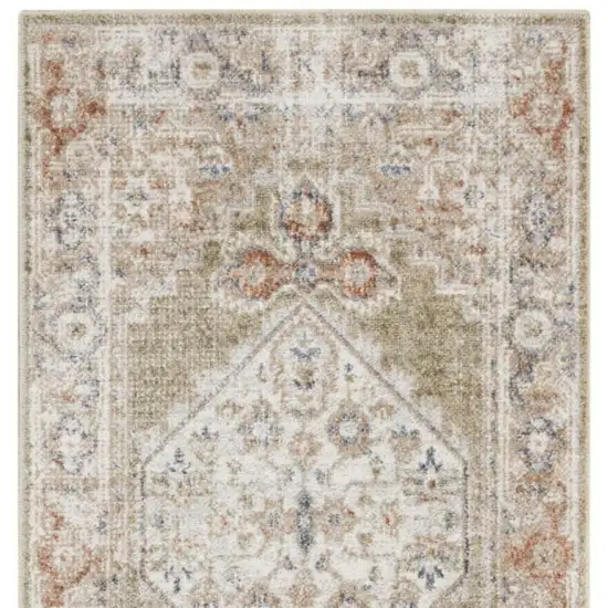 6' Sage And Ivory Oriental Distressed Runner Rug Photo 4