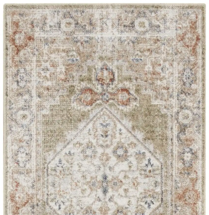 6' Sage And Ivory Oriental Distressed Runner Rug Photo 4