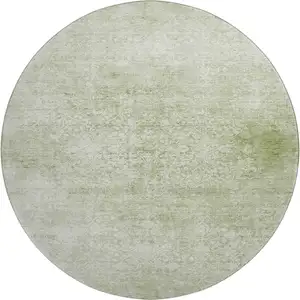 Photo of 8' Sage And Ivory Oriental Washable Round Rug With UV Protection