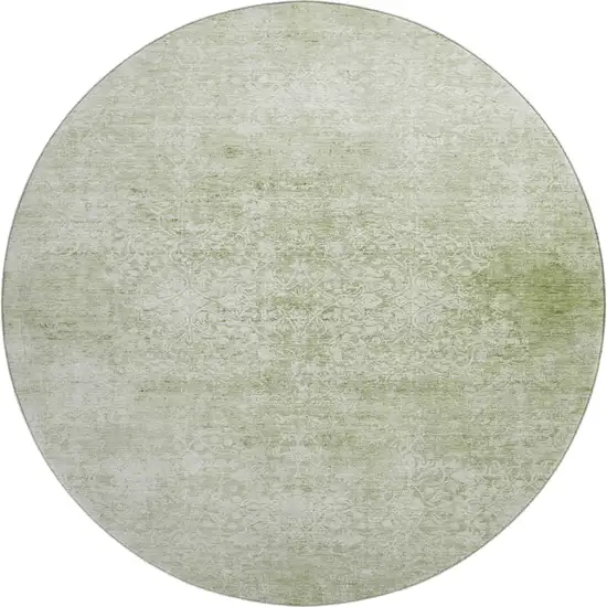 8' Sage And Ivory Oriental Washable Round Rug With UV Protection Photo 1