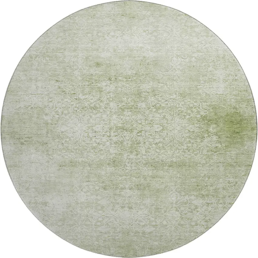 8' Sage And Ivory Oriental Washable Round Rug With UV Protection Photo 1