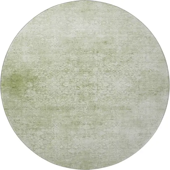 8' Sage And Ivory Oriental Washable Round Rug With UV Protection Photo 3