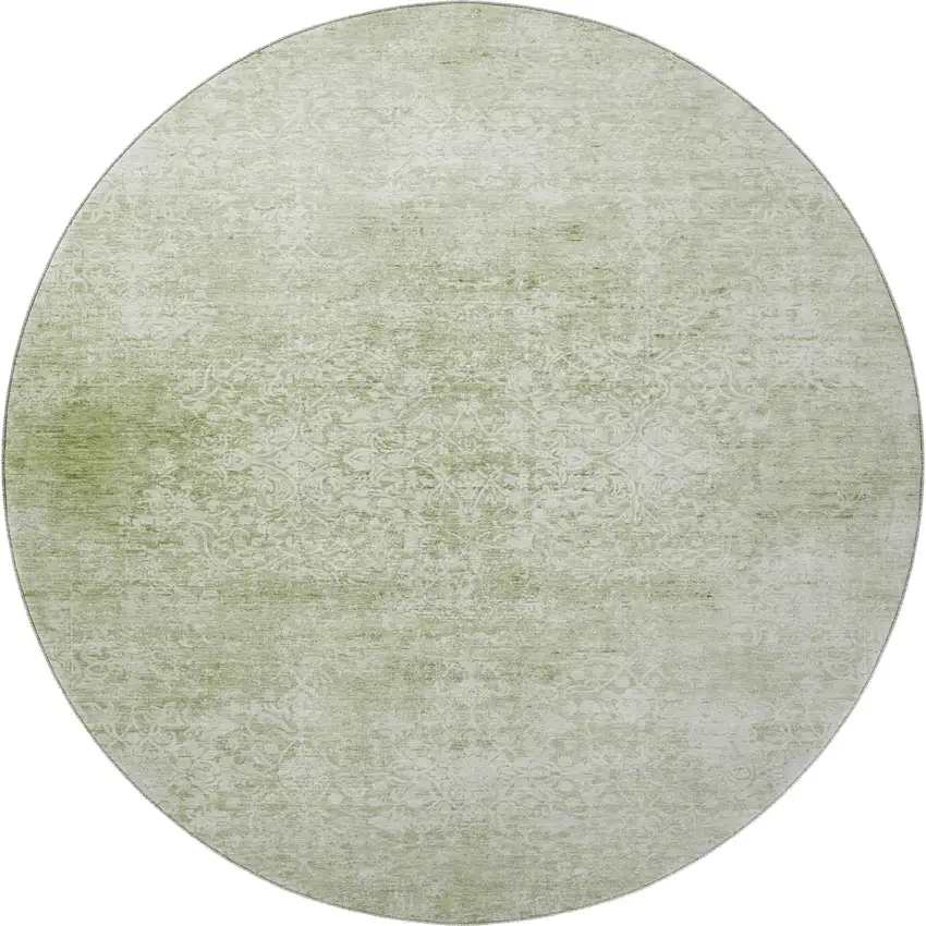 8' Sage And Ivory Oriental Washable Round Rug With UV Protection Photo 3