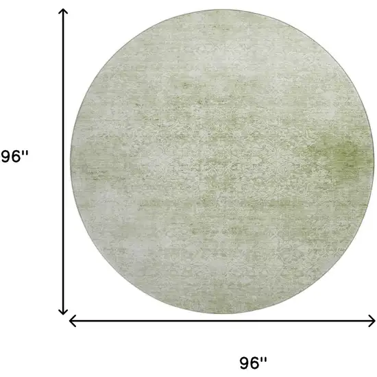 8' Sage And Ivory Oriental Washable Round Rug With UV Protection Photo 9