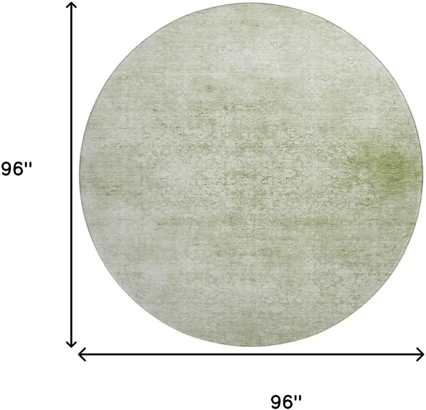 8' Sage And Ivory Oriental Washable Round Rug With UV Protection Photo 9