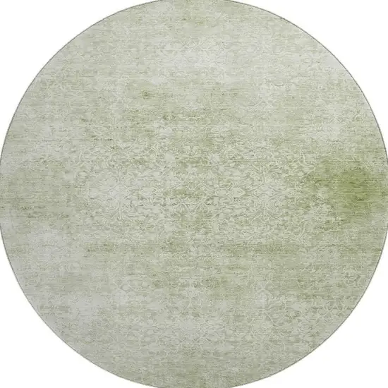 8' Sage And Ivory Oriental Washable Round Rug With UV Protection Photo 2