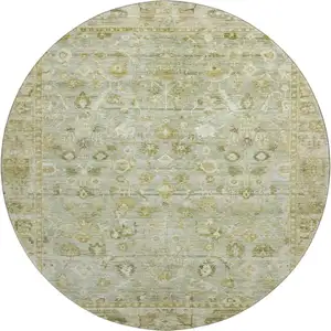 Photo of 8' Sage And Ivory Oriental Washable Round Rug With UV Protection