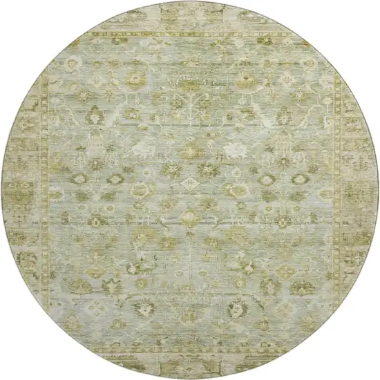 8' Sage And Ivory Oriental Washable Round Rug With UV Protection Photo 1