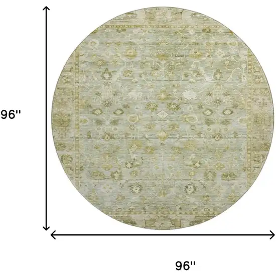 8' Sage And Ivory Oriental Washable Round Rug With UV Protection Photo 9