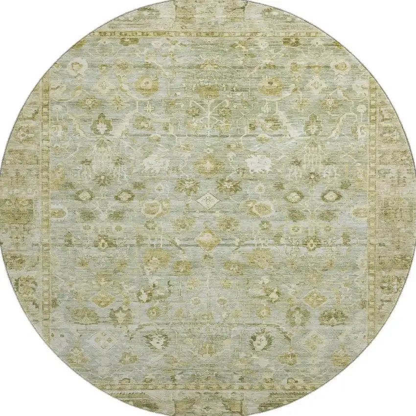 8' Sage And Ivory Oriental Washable Round Rug With UV Protection Photo 3