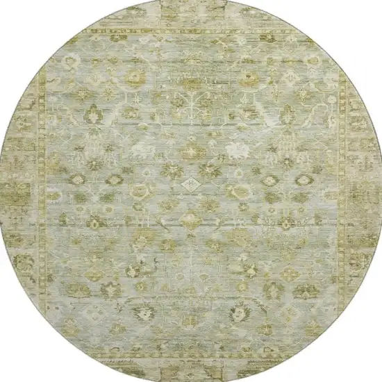 8' Sage And Ivory Oriental Washable Round Rug With UV Protection Photo 3