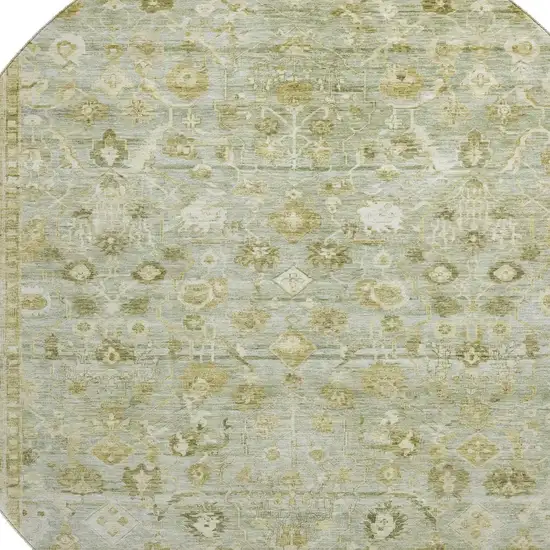 8' Sage And Ivory Oriental Washable Round Rug With UV Protection Photo 2
