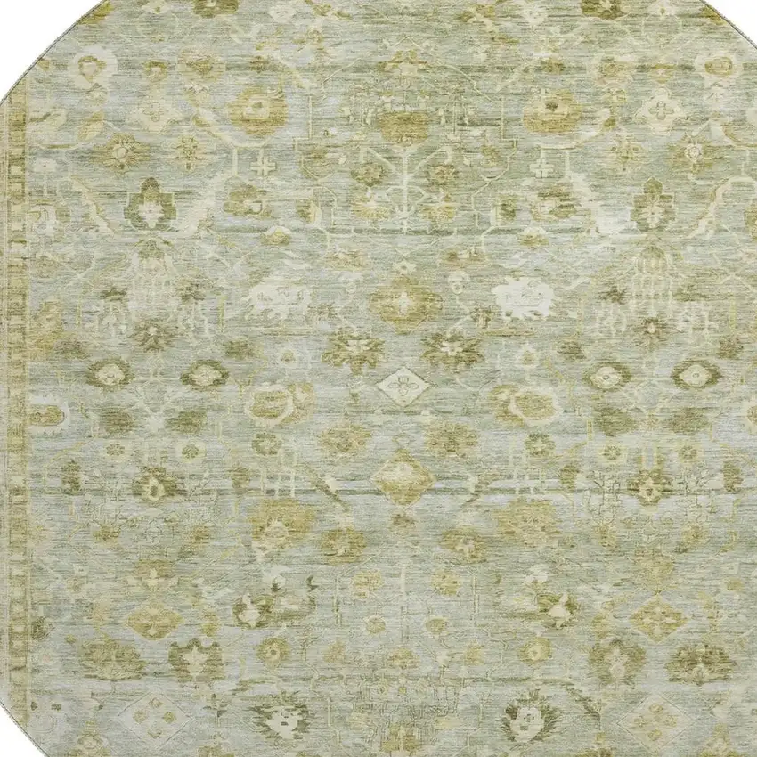 8' Sage And Ivory Oriental Washable Round Rug With UV Protection Photo 2