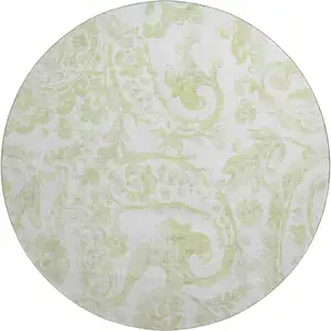 Photo of 8' Sage And Ivory Paisley Washable Round Rug With UV Protection